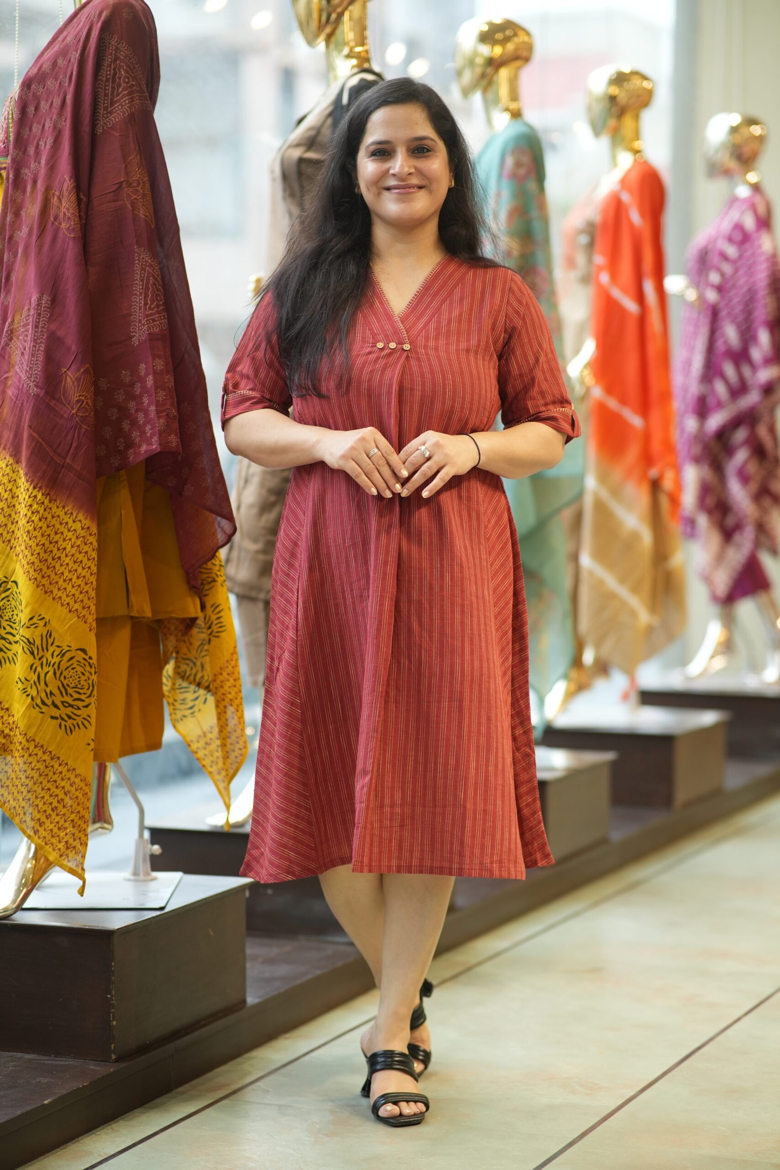 Kala Creation Comfortable Stylish Striped Midi Dresses For Every Day