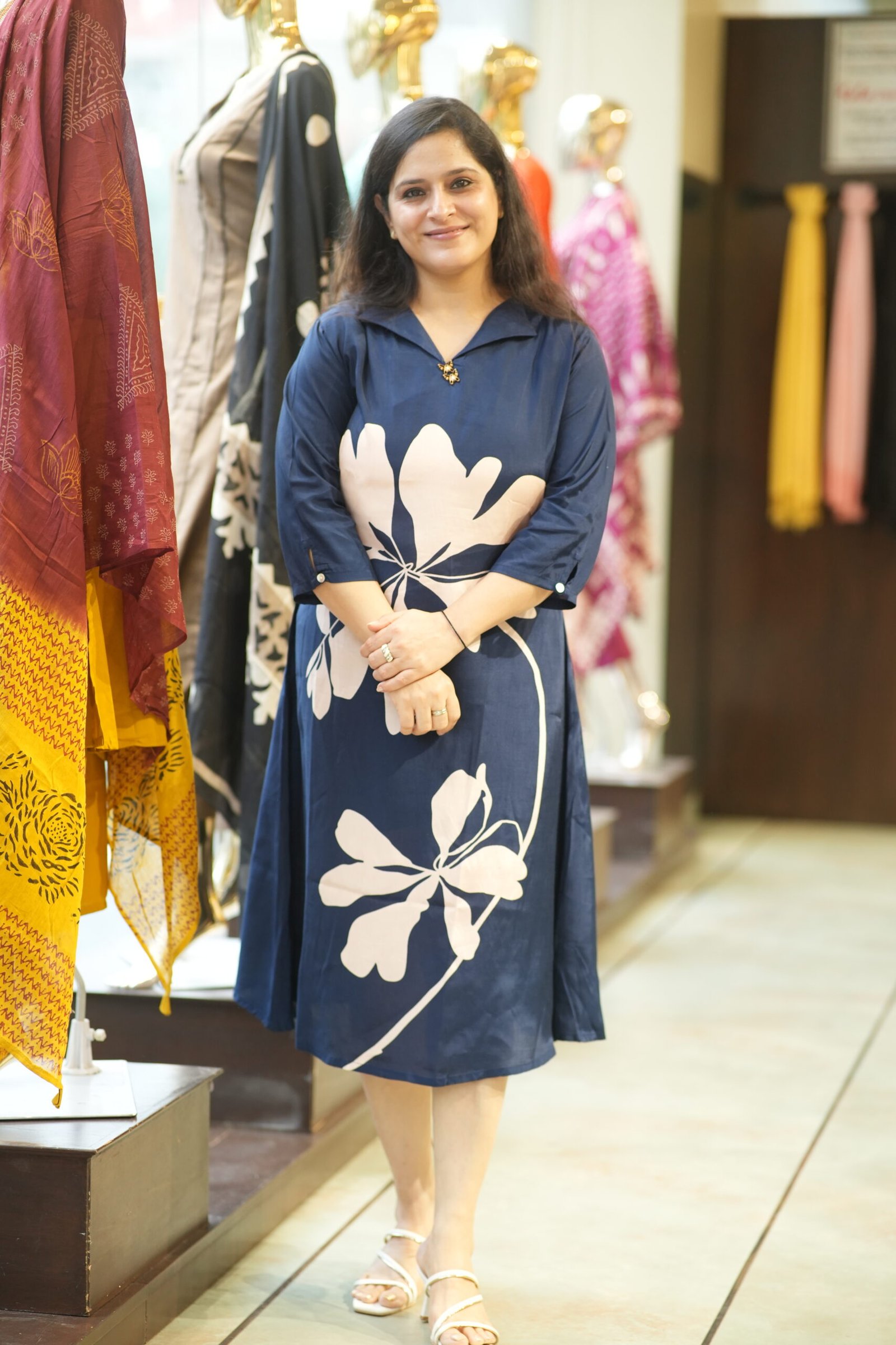 Kala Creation Cotton Stylish Floral Printed Midi Dress