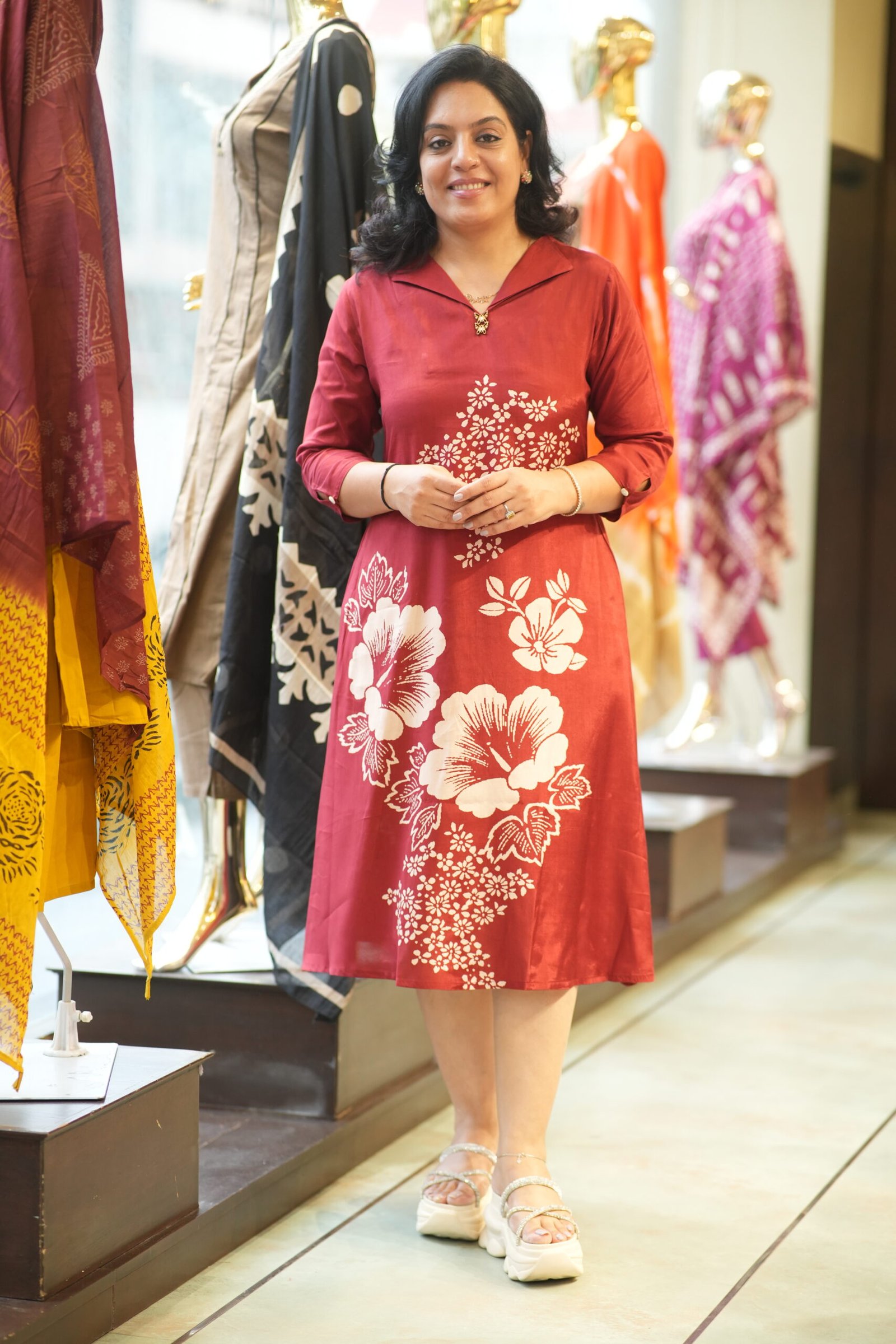 Kala Creation Cotton Stylish Floral Printed Midi Dress