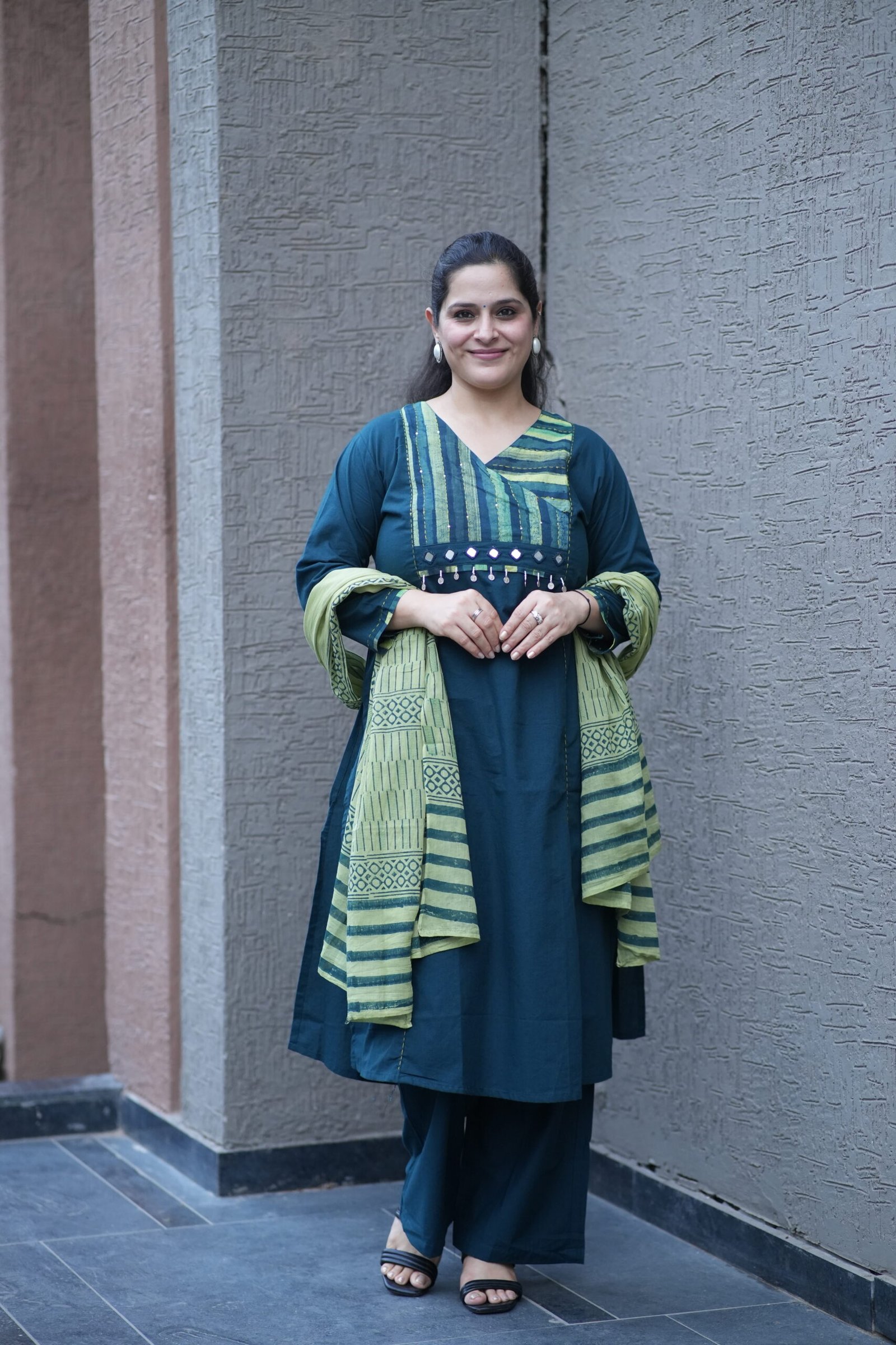 Kala Creation Elegant Indigo Blue Cotton Mirror Work Detailing Kurta With Pant And Dupatta Set
